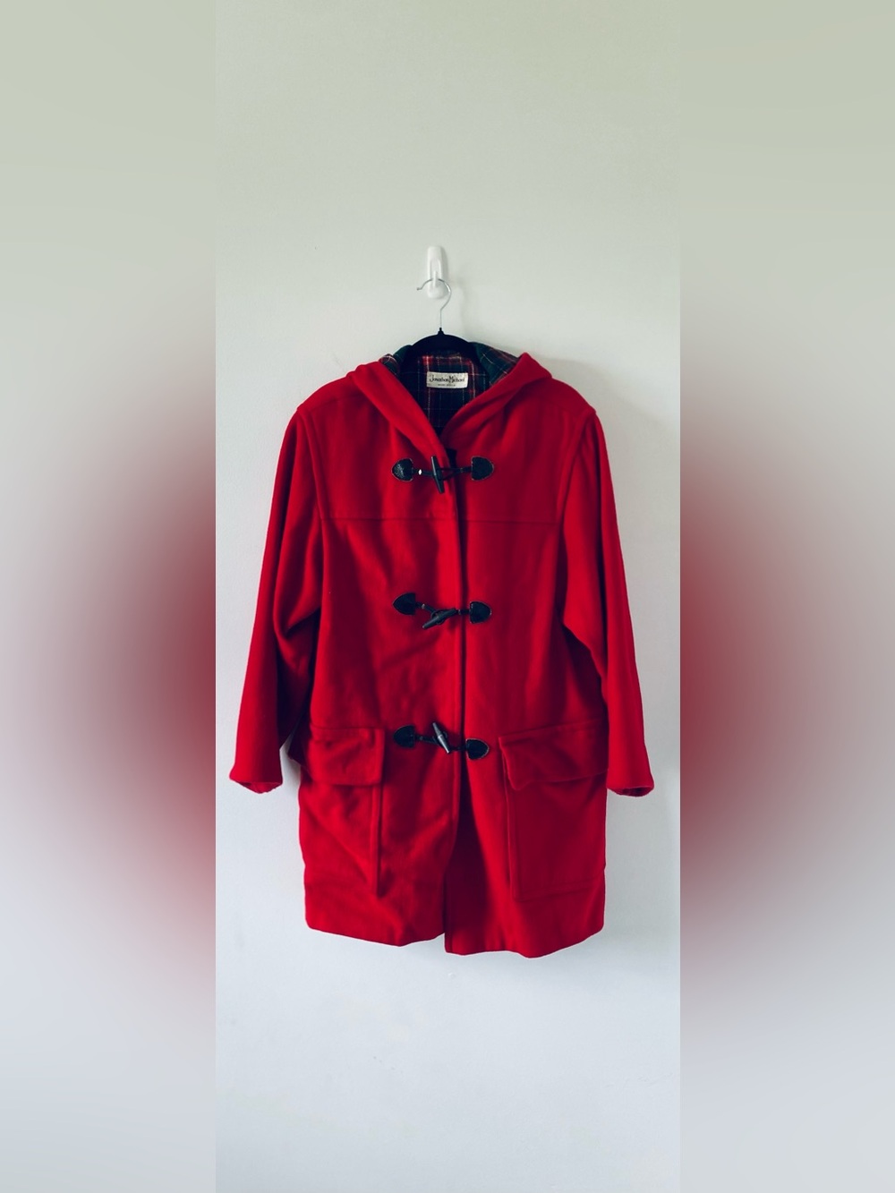 VTG Jonathan Michael Red Wool Coat Plaid Lined Jacket Made in USA Size L Rare